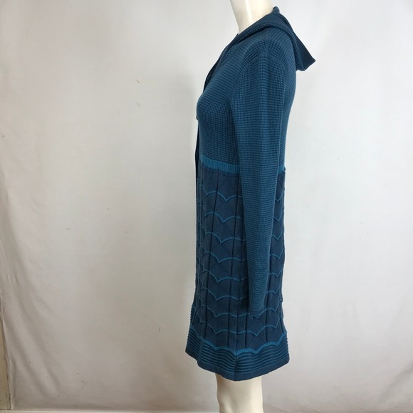 Title Nine Teal Blue Textured Knit Hooded Cardigan Dress Size M - Picture 6 of 8